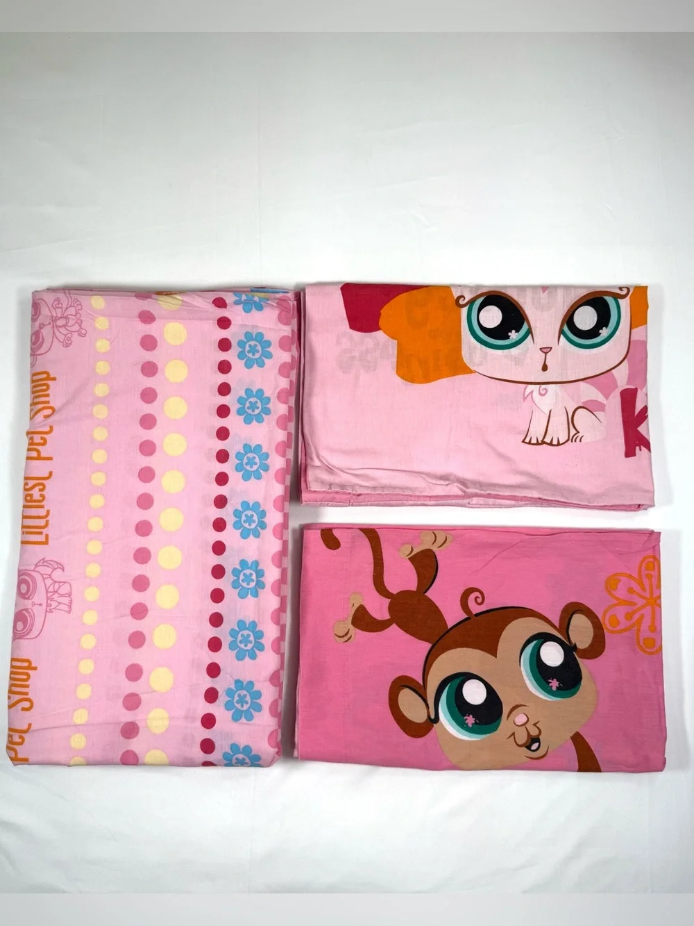 VINTAGE LPS Littlest Pet Shop Full Flat Sheet 2 Standard Pillowcases 2009 Rare